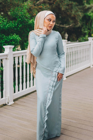 Lia Ruffle Maxi Dress - Mint Blue