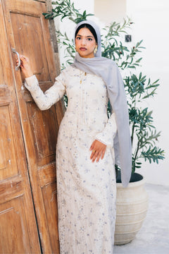 Elora Lace Floral Dress - Cream/Blue