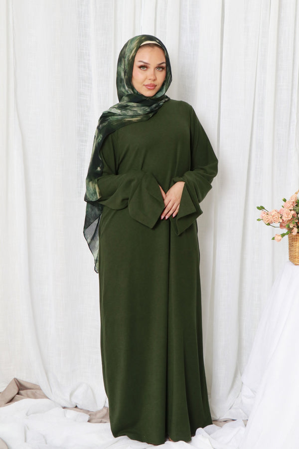 Tala premium Ribbed Knit Abaya- Forest green