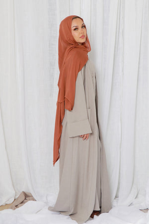 Rana linen Abaya Set- Gray