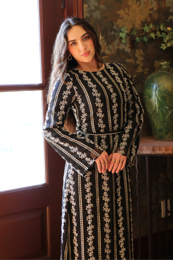 Elena Lace Maxi Dress- Black