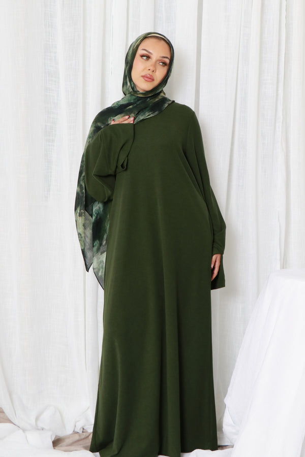 Tala premium Ribbed Knit Abaya- Forest green