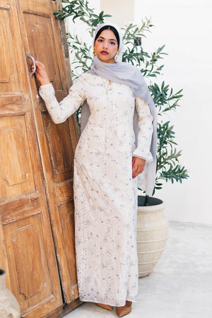 Elora Lace Floral Dress - Cream/Blue