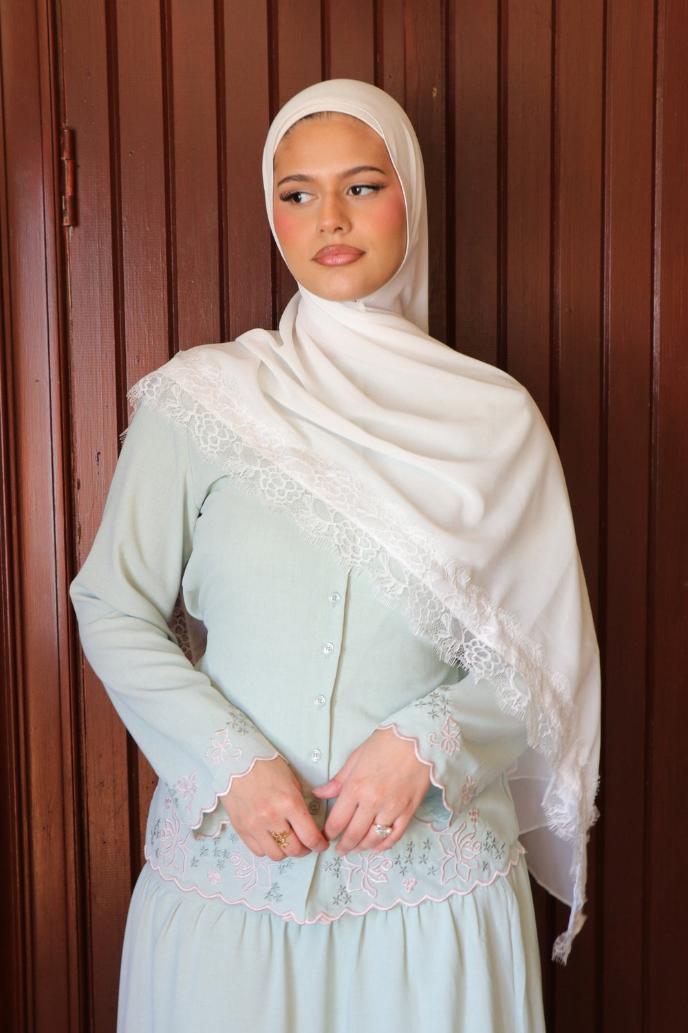 Premium Lace Chiffon Scarf- White