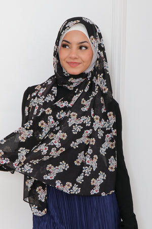 Floral Chiffon Scarf- Black