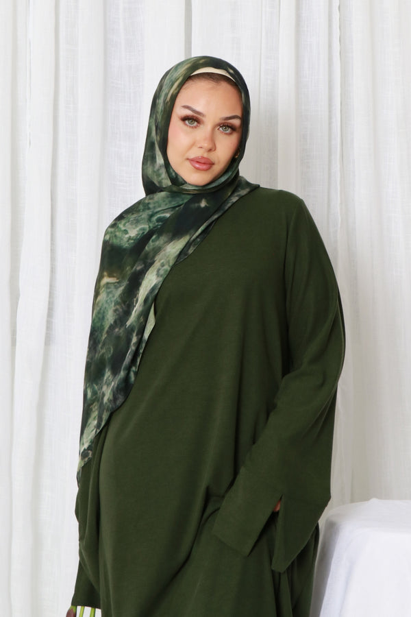 Tala premium Ribbed Knit Abaya- Forest green