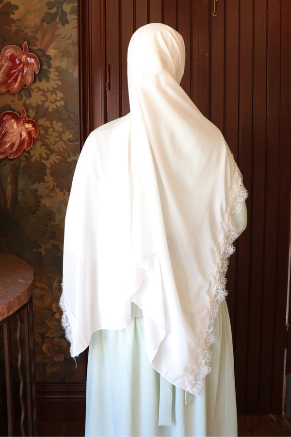 Premium Lace Chiffon Scarf- White