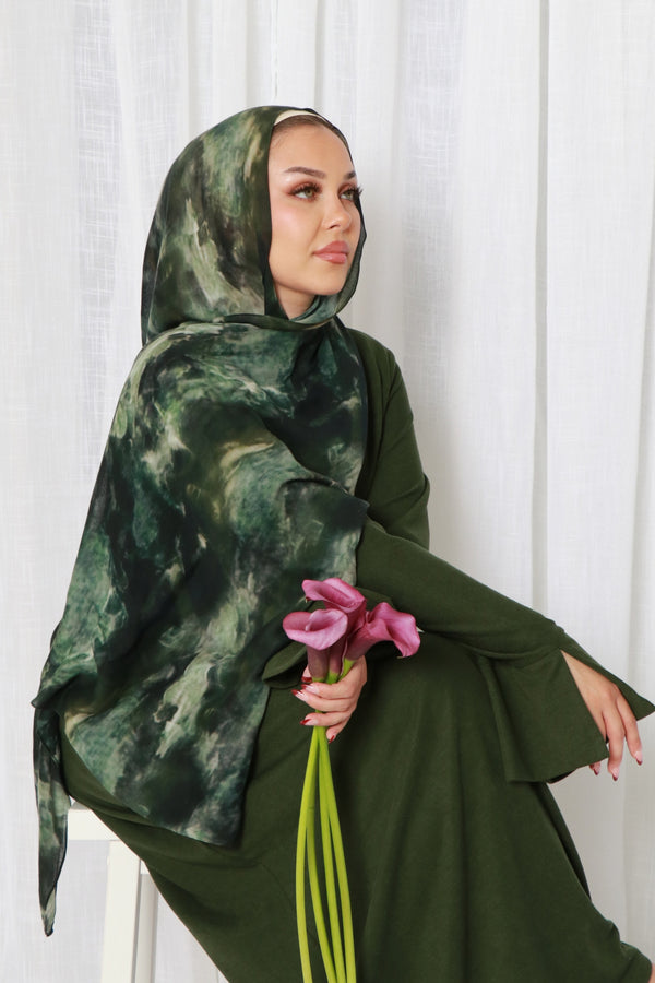 Tala premium Ribbed Knit Abaya- Forest green