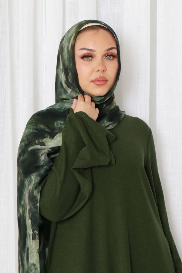 Tala premium Ribbed Knit Abaya- Forest green