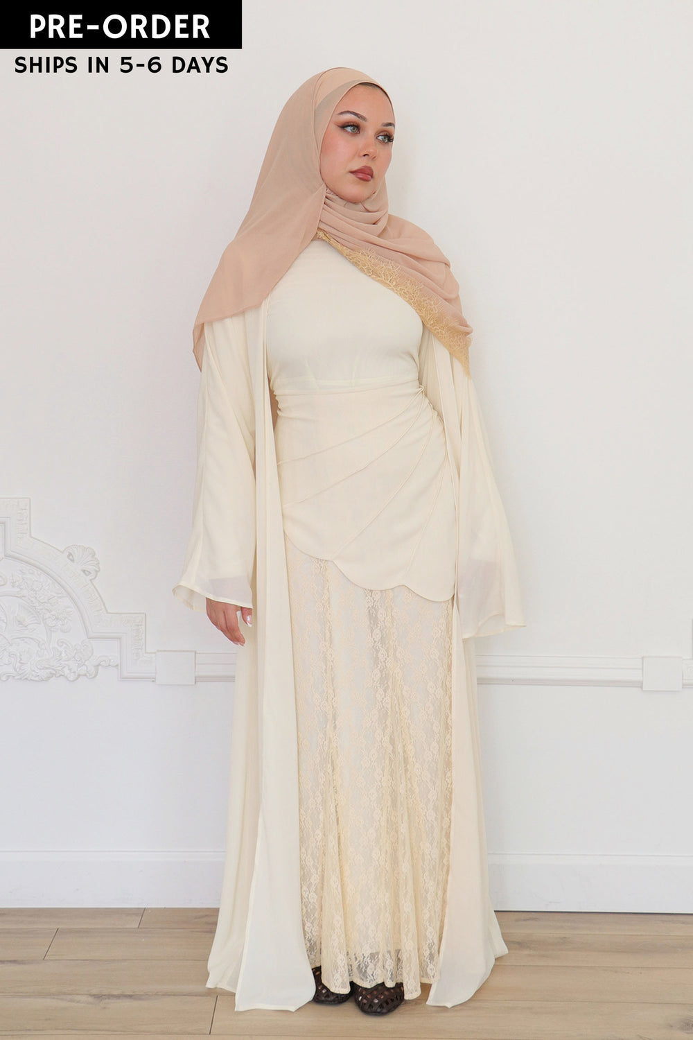 Aveline Textured Chiffon Lace Set - Butter