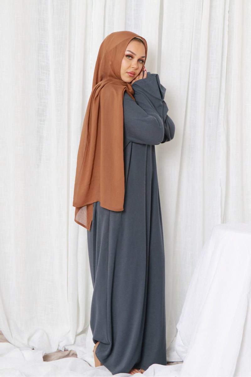 Tala premium Ribbed Knit Abaya- Blue Gray