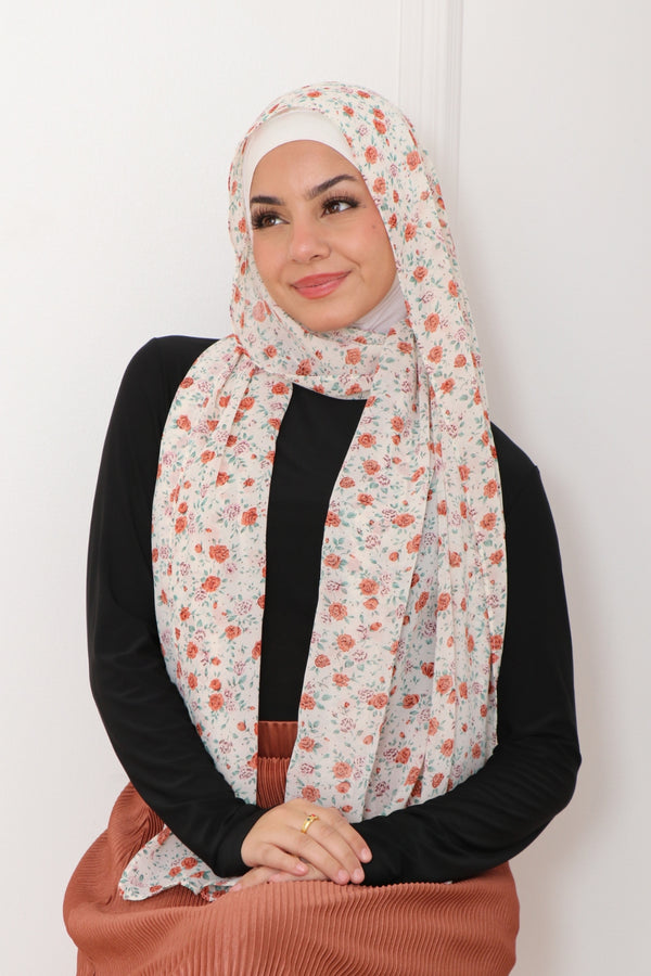 Floral Chiffon Scarf- Off white