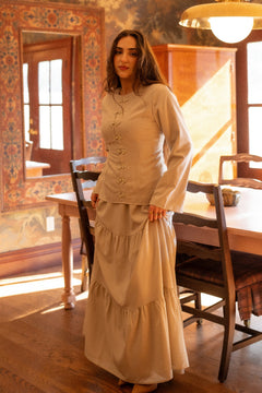 Mabel Linen Smock Skirt Set - Beige