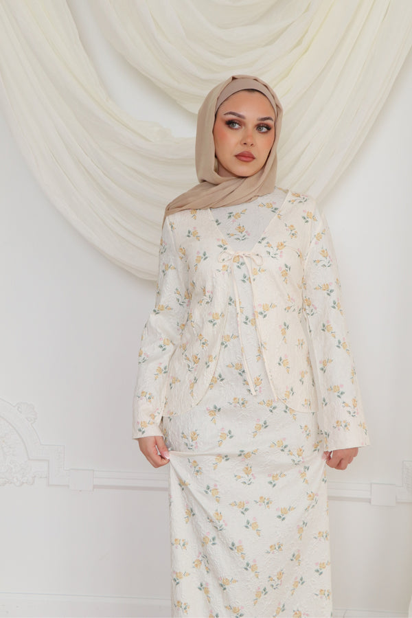 Lina Floral Maxi Dress Set- Cream