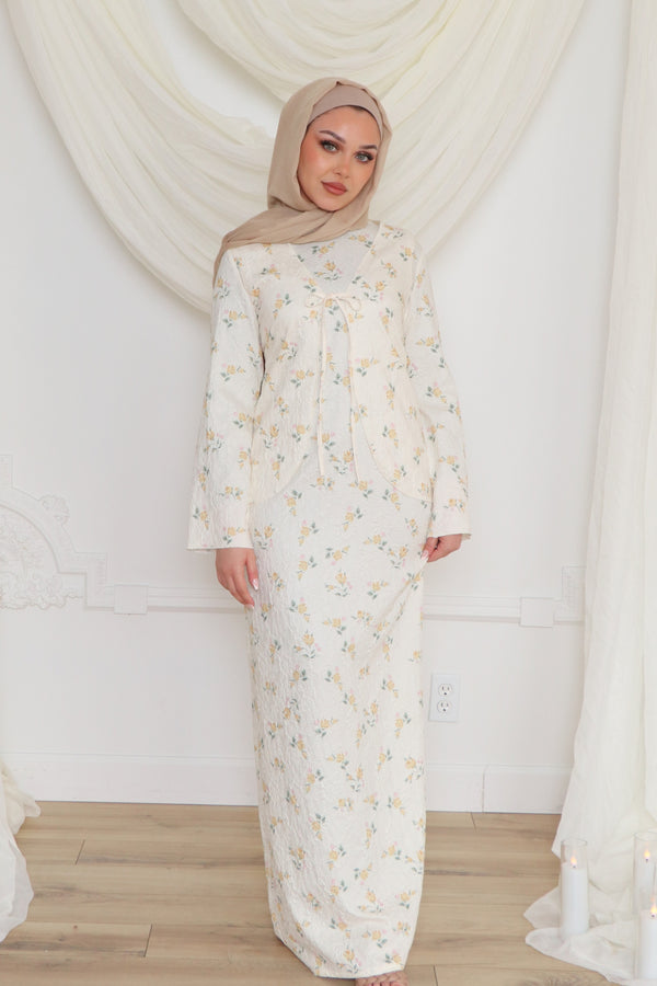 Lina Floral Maxi Dress Set- Cream