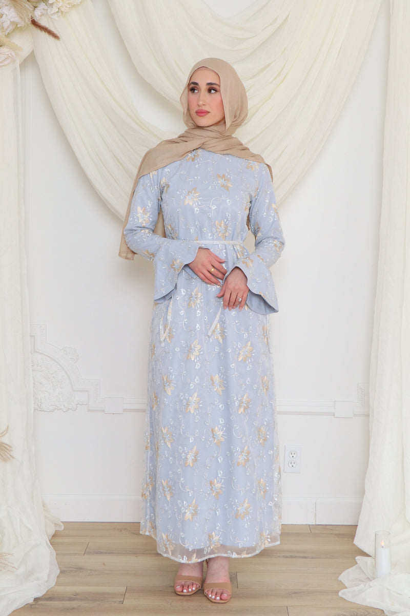 Elena Embroidery Maxi Dress- Sky Blue