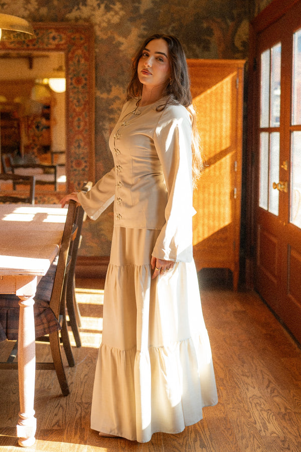 Mabel Linen Smock Skirt Set - Beige