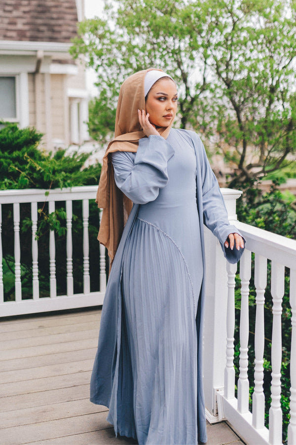 Samira Pleat Abaya Set - Cloudy Blue