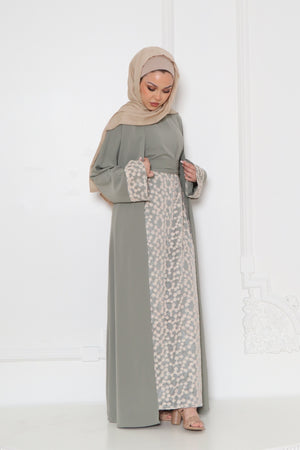 Azra Embroidery Abaya Set- Dusty Olive