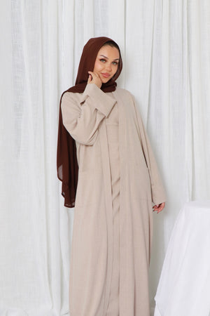 Rana linen Abaya Set- Oatmeal