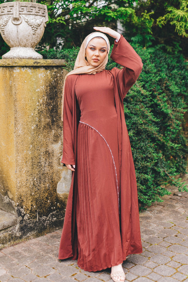 Samira Pleat Abaya Set - Mahogany