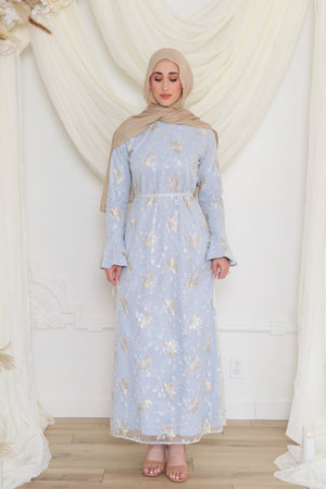 Elena Embroidery Maxi Dress- Sky Blue