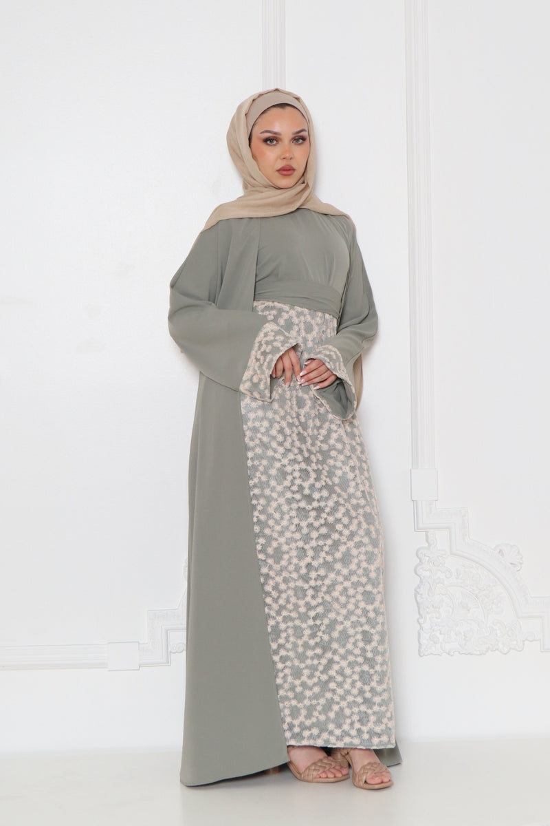 Azra Embroidery Abaya Set- Dusty Olive