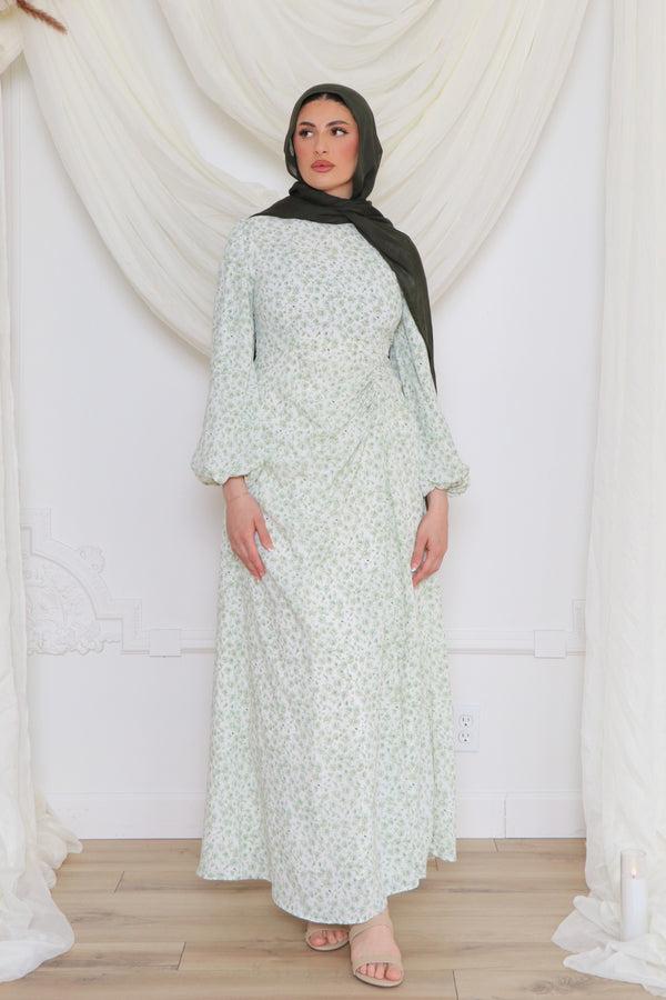 Hailey Floral Dress- Sage Green