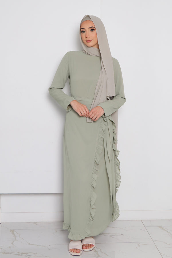 Dina Embroidery Abaya Set- Sage