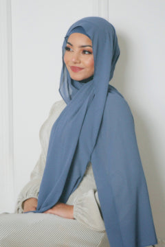Laila Matching Chiffon Hijab Set- Dusty Blue