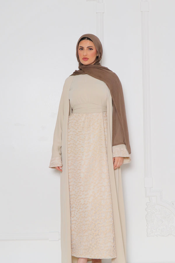 Azra Embroidery Abaya Set- Sand