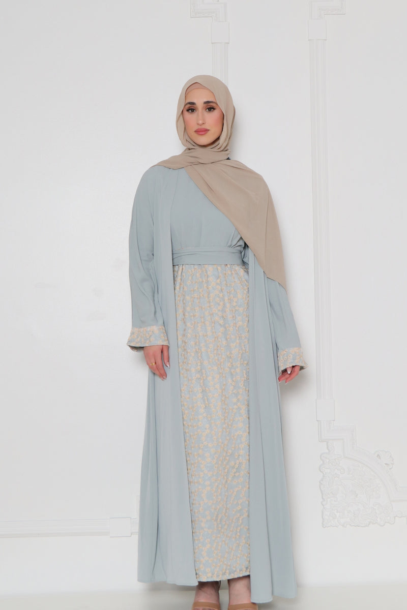 Azra Embroidery Abaya Set- Mint