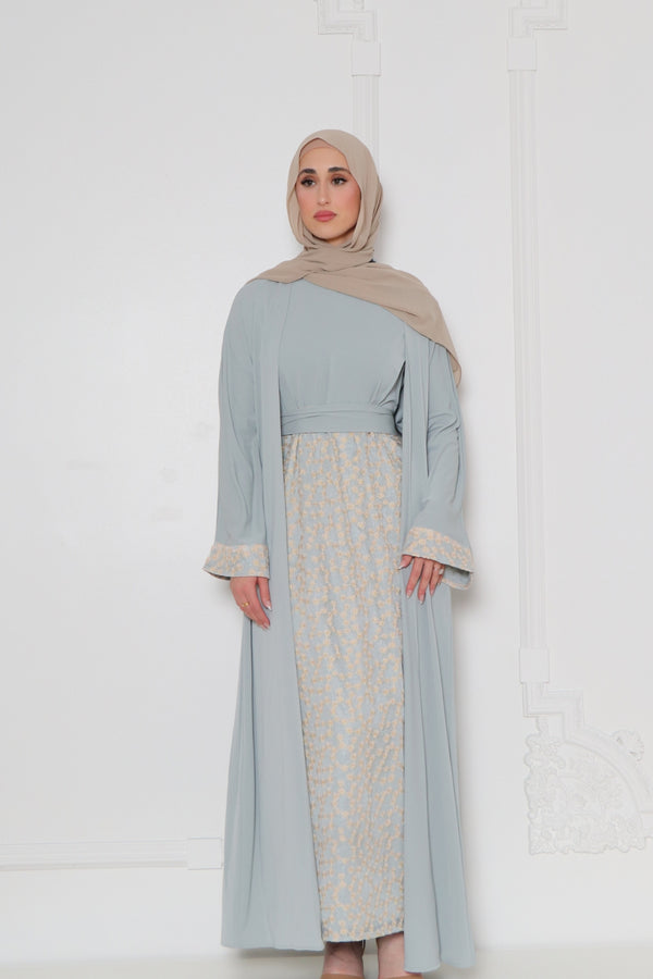 Azra Embroidery Abaya Set- Mint