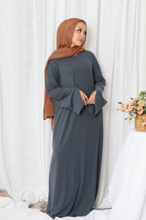 Tala premium Ribbed Knit Abaya- Blue Gray