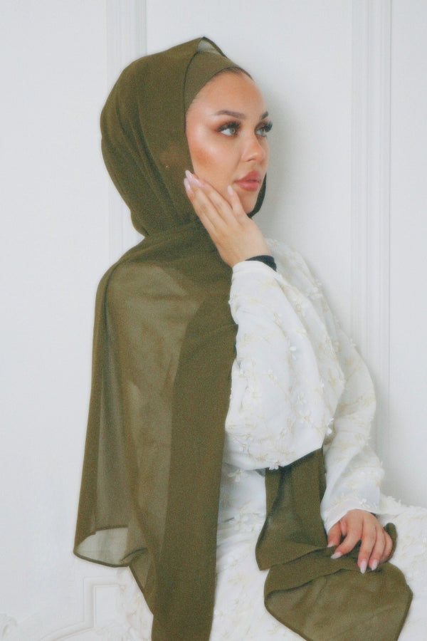 Laila Matching Chiffon Hijab Set- Army Green