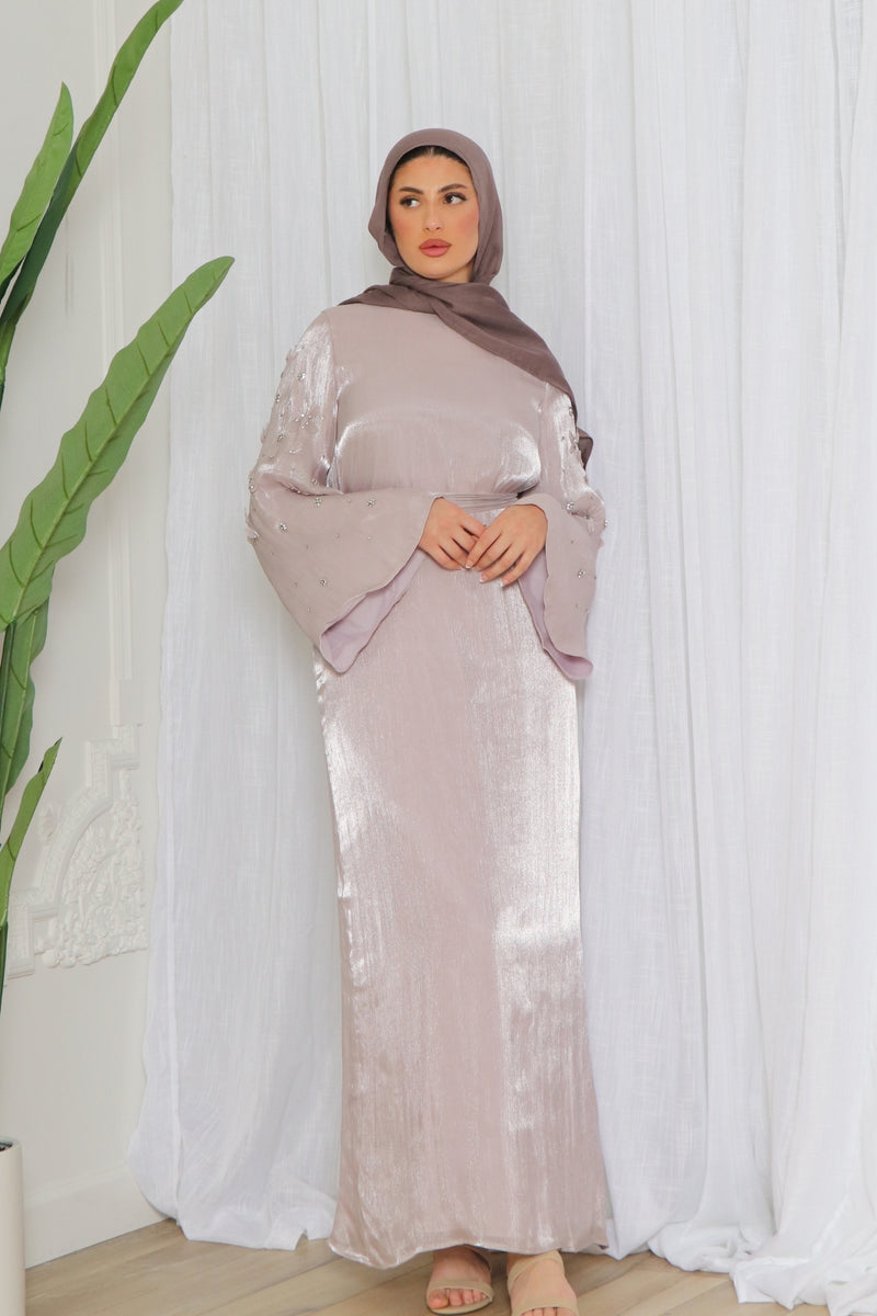 Jouri Organza Beaded Dress- Lavender Gray