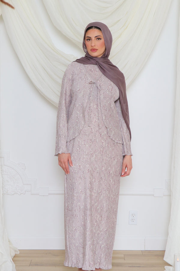 Lina Floral Maxi Dress Set- Lavender Gray