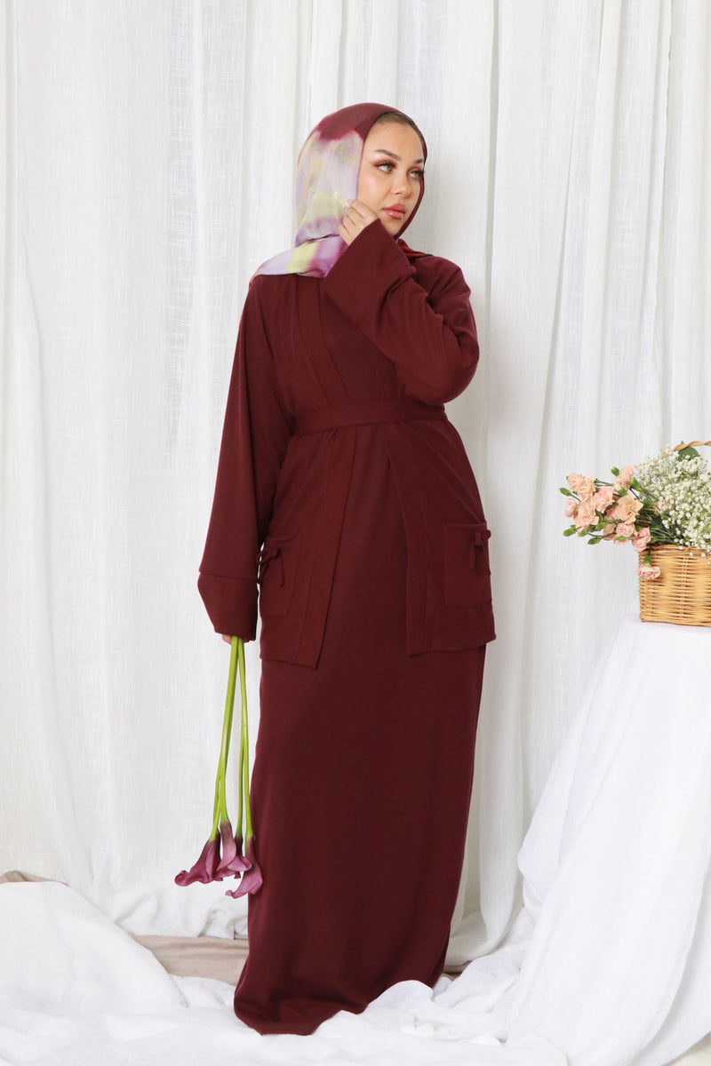 Belle premium Ribbed Knit Set- Mahogany