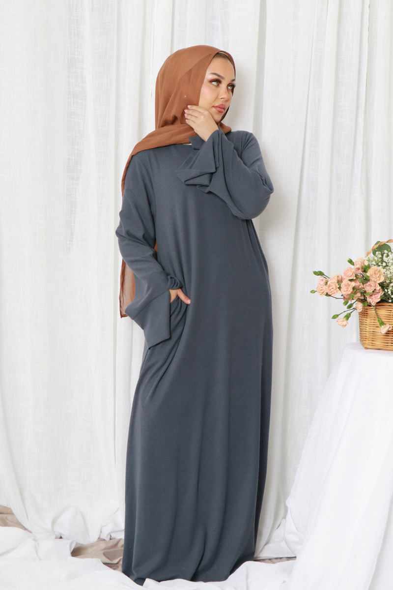 Tala premium Ribbed Knit Abaya- Blue Gray