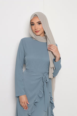 Dina Embroidery Abaya Set- Dusty Blue