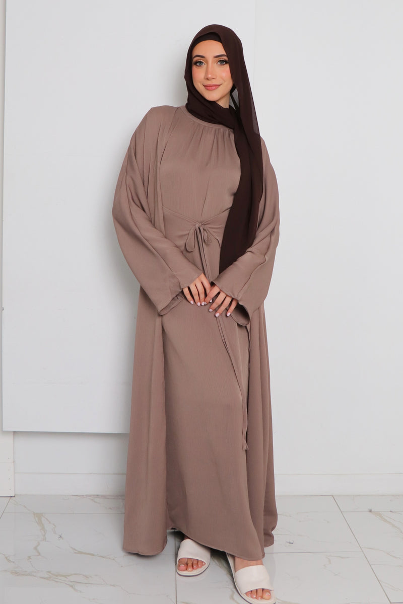 Lyla Textured Abaya Set- Mink