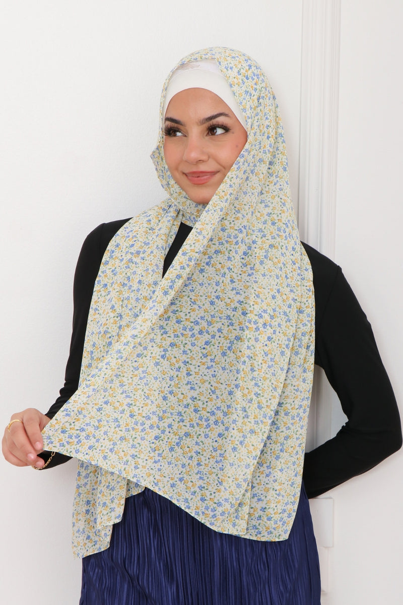 Floral Chiffon Scarf- Off white