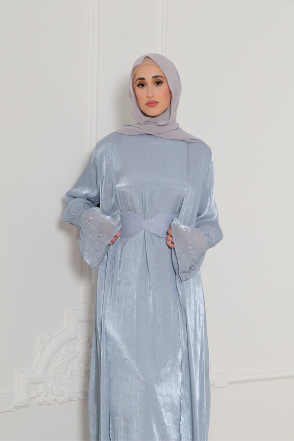 Safiya Organza Embroidery Set- Blue Gray