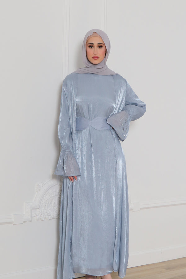 Safiya Organza Embroidery Set- Blue Gray