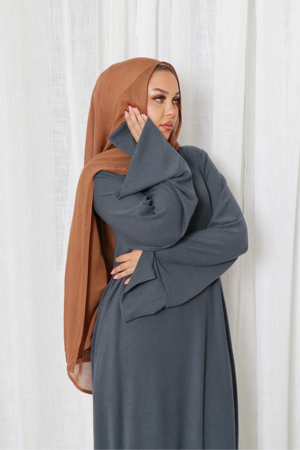 Tala premium Ribbed Knit Abaya- Blue Gray