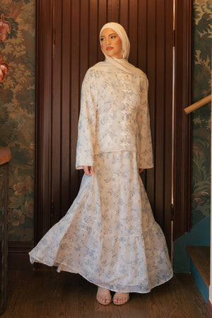 Mabel Floral Smock Skirt Set - Blue