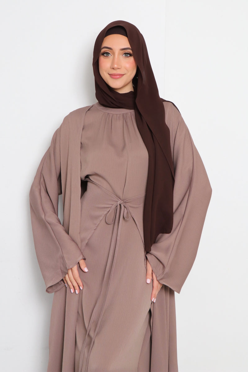 Lyla Textured Abaya Set- Mink