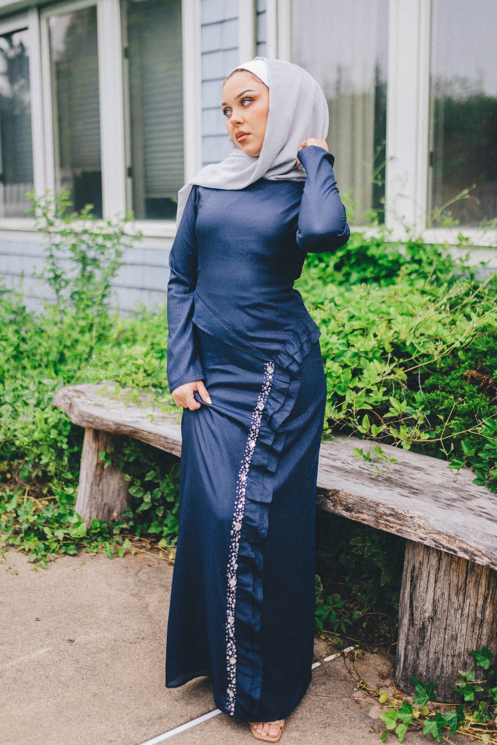 Lia Ruffle Maxi Dress- Navy