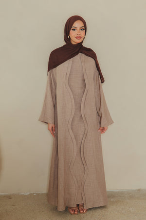 Dunya Linen Abaya Set- Taupe