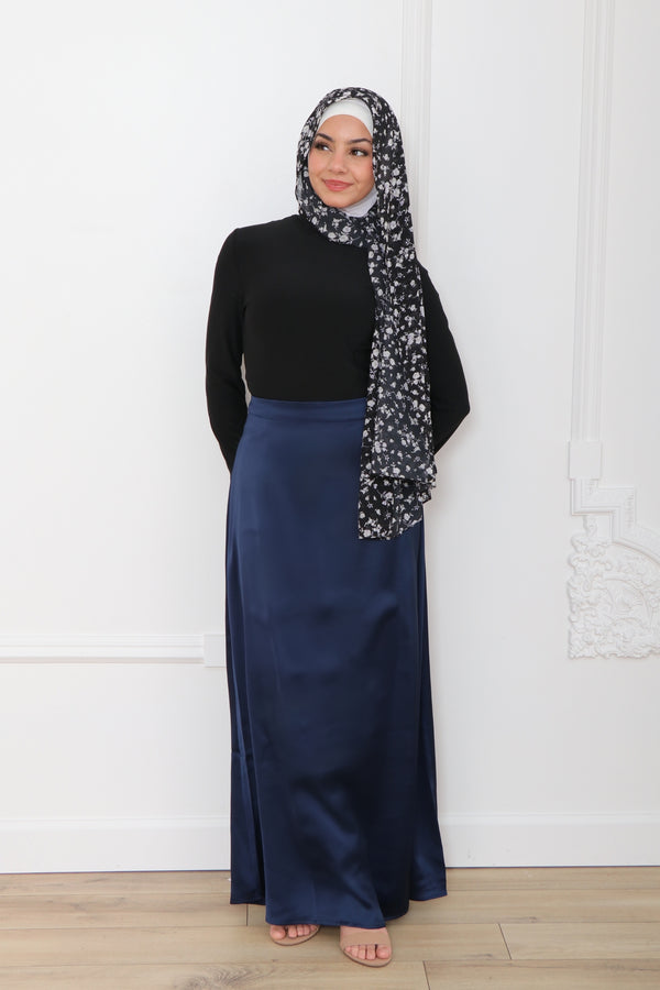 Lameera Satin Skirt - Navy Blue